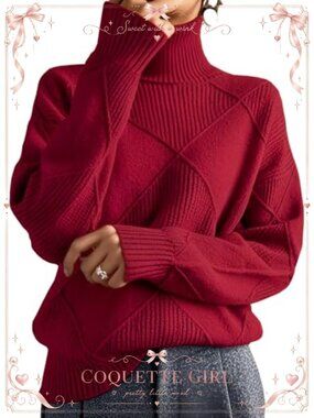 Oversized Cable Knit Turtleneck Pullover Sweater Soft Chunky Knit Women's Cozy